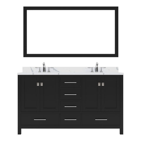 Image of Details of the Virtu USA Caroline Avenue 60" Double Bath Vanity in Espresso with Calacatta Quartz Top and Round Sinks with Brushed Nickel Faucets with Matching Mirror | GD-50060-CCRO-ES-001