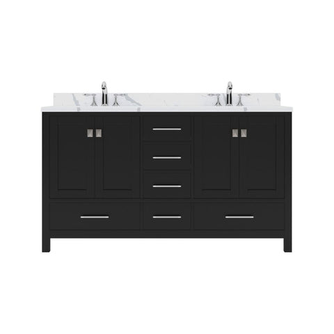 Image of Details of the Virtu USA Caroline Avenue 60" Double Bath Vanity in Espresso with Calacatta Quartz Top and Round Sinks | GD-50060-CCRO-ES-NM