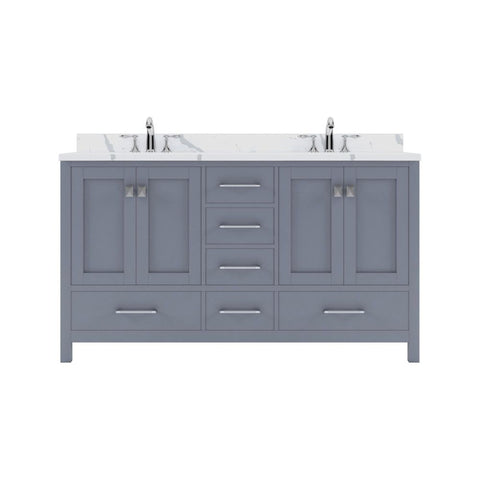 Image of Details of the Virtu USA Caroline Avenue 60" Double Bath Vanity in Gray with Calacatta Quartz Top and Round Sinks | GD-50060-CCRO-GR-NM