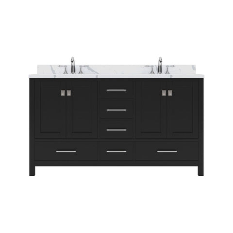 Image of Details of the Virtu USA Caroline Avenue 60" Double Bath Vanity in Espresso with Calacatta Quartz Top and Square Sinks | GD-50060-CCSQ-ES-NM