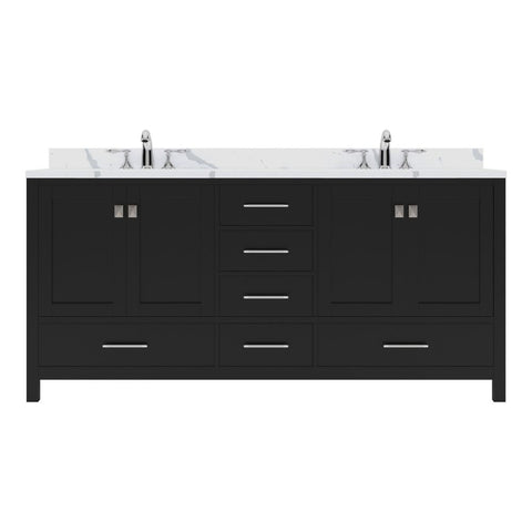 Image of Details of the Virtu USA Caroline Avenue 72" Double Bath Vanity in Espresso with Calacatta Quartz Top and Square Sinks | GD-50072-CCRO-ES-NM