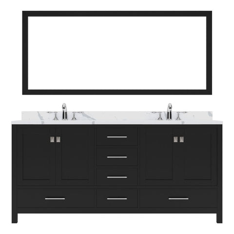 Image of Details of the Virtu USA Caroline Avenue 72" Double Bath Vanity in Espresso with Calacatta Quartz Top and Square Sinks with Polished Chrome Faucets with Matching Mirror | GD-50072-CCSQ-ES-002