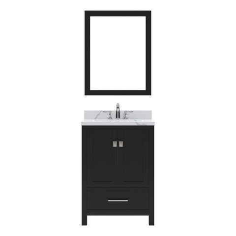 Image of Details of the Virtu USA Caroline Avenue 24" Single Bath Vanity in Espresso with Calacatta Quartz Top and Round Sink with Matching Mirror | GS-50024-CCRO-ES