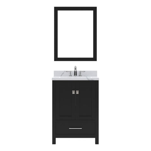 Image of Details of the Virtu USA Caroline Avenue 24" Single Bath Vanity in Espresso with Calacatta Quartz Top and Round Sink with Matching Mirror | GS-50024-CCRO-ES