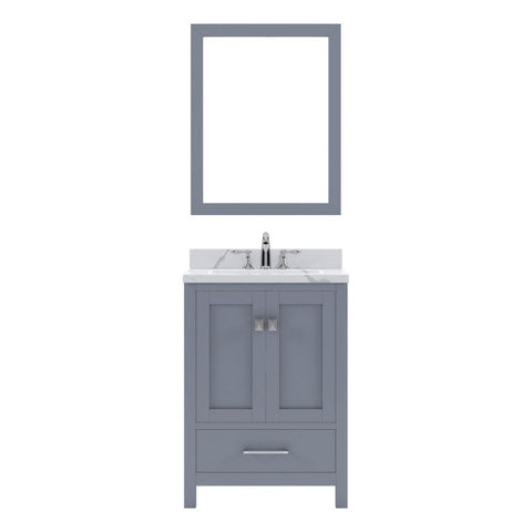 Image of Details of the Virtu USA Caroline Avenue 24" Single Bath Vanity in Grayt with Calacatta Quartz Top and Round Sink with Brushed Nickel Faucet with Matching Mirror | GS-50024-CCRO-GR-001