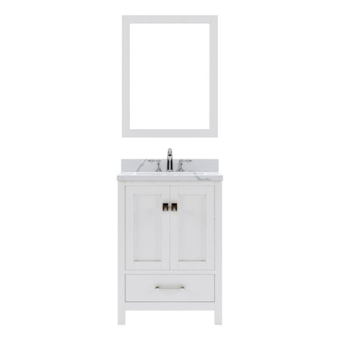 Image of Details of the Virtu USA Caroline Avenue 24" Single Bath Vanity in Grayt with Calacatta Quartz Top and Round Sink with Brushed Nickel Faucet with Matching Mirror | GS-50024-CCRO-GR-001