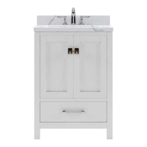 Image of Details of the Virtu USA Caroline Avenue 24" Single Bath Vanity in White with Calacatta Quartz Top and Round Sink | GS-50024-CCRO-WH-NM