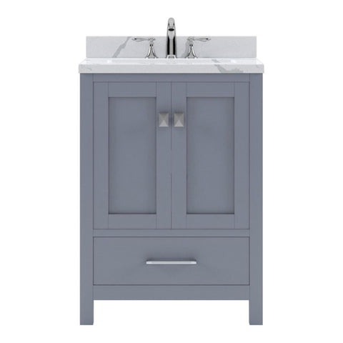 Image of Details of the Virtu USA Caroline Avenue 24" Single Bath Vanity in Gray with Calacatta Quartz Top and Square Sink | GS-50024-CCSQ-GR-NM