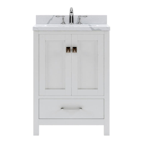 Image of Details of the Virtu USA Caroline Avenue 24" Single Bath Vanity in Gray with Calacatta Quartz Top and Square Sink | GS-50024-CCSQ-WH-NM