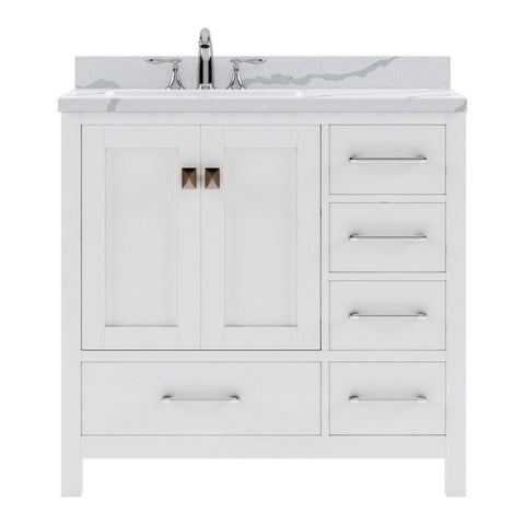 Image of Details of the Virtu USA Caroline Avenue 36" Single Bath Vanity in White with Calacatta Quartz Top and Round Sink | GS-50036-CCRO-WH-NM