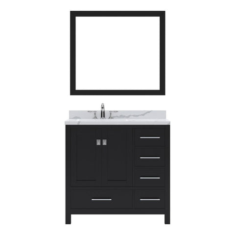 Image of Details of the Virtu USA Caroline Avenue 36" Single Bath Vanity in Espresso with Calacatta Quartz Top and Square Sink with Matching Mirror | GS-50036-CCSQ-ES