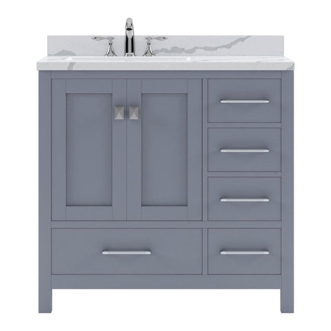Image of Details of the Virtu USA Caroline Avenue 36" Single Bath Vanity in Gray with Calacatta Quartz Top and Square Sink | GS-50036-CCSQ-GR-NM
