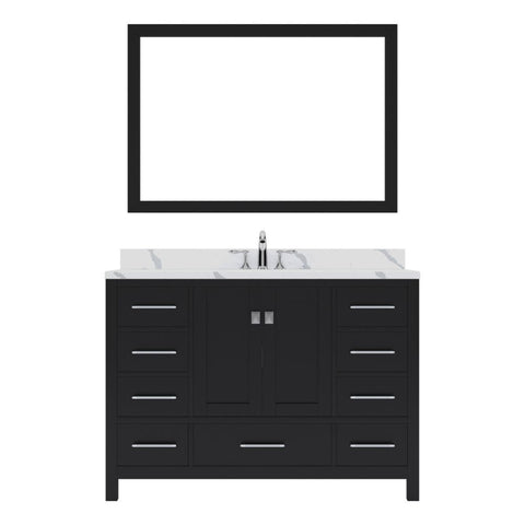 Image of Details of the Virtu USA Caroline Avenue 48" Single Bath Vanity in Espresso with Calacatta Quartz Top and Round Sink with Brushed Nickel Faucet with Matching Mirror | GS-50048-CCRO-ES-001