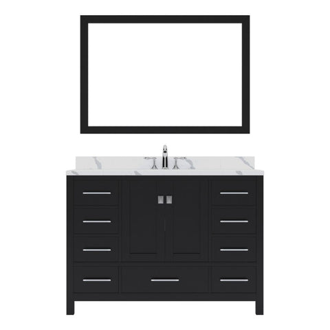 Image of Details of the Virtu USA Caroline Avenue 48" Single Bath Vanity in Espresso with Calacatta Quartz Top and Square Sink with Brushed Nickel Faucet with Matching Mirror | GS-50048-CCSQ-ES-001