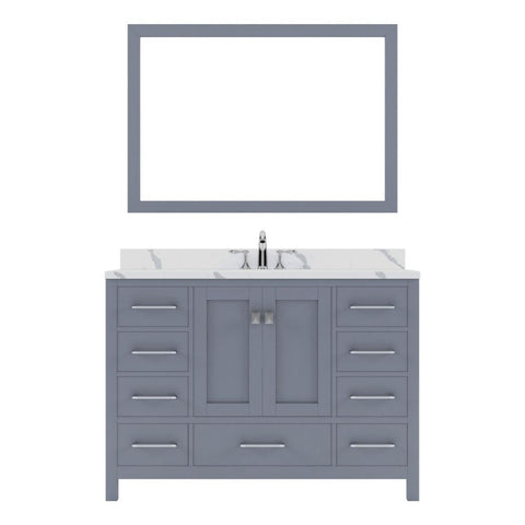 Image of Details of the Virtu USA Caroline Avenue 48" Single Bath Vanity in Gray with Calacatta Quartz Top and Square Sink with Matching Mirror | GS-50048-CCSQ-GR