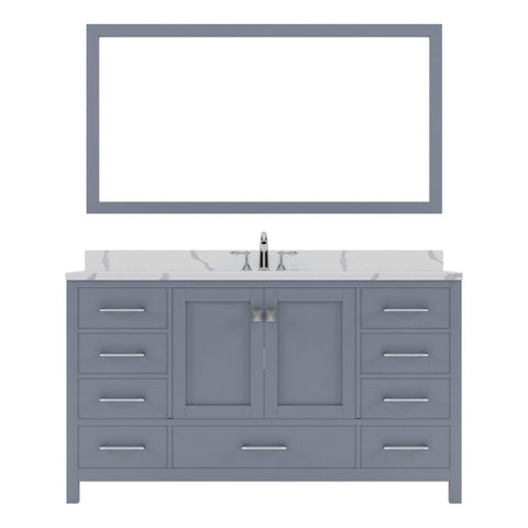 Image of Details of the Virtu USA Caroline Avenue 48" Single Bath Vanity in Gray with Calacatta Quartz Top and Round Sink with Polished Chrome Faucet with Matching Mirror | GS-50060-CCRO-GR-002