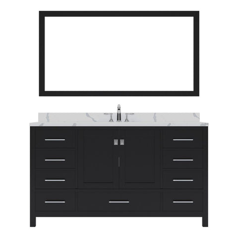 Image of Details of the Virtu USA Caroline Avenue 60" Single Bath Vanity in Espresso with Calacatta Quartz Top and Square Sink with Brushed Nickel Faucet with Matching Mirror | GS-50060-CCSQ-ES-001