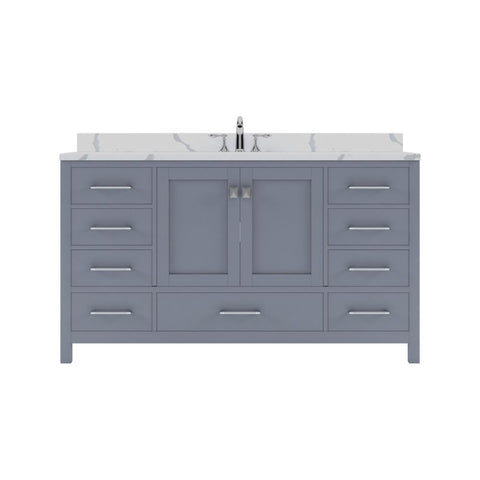 Image of Details of the Virtu USA Caroline Avenue 60" Single Bath Vanity in Gray with Calacatta Quartz Top and Square Sink | GS-50060-CCSQ-GR-NM