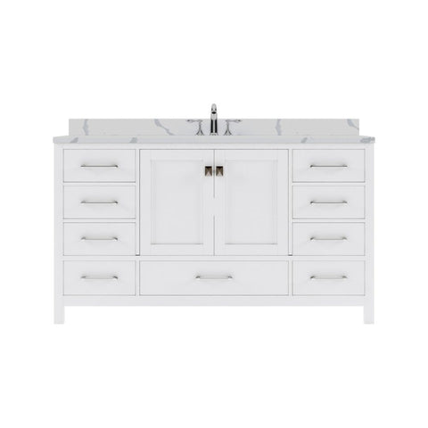 Image of Details of the Virtu USA Caroline Avenue 60" Single Bath Vanity in White with Calacatta Quartz Top and Square Sink | GS-50060-CCSQ-WH-NM