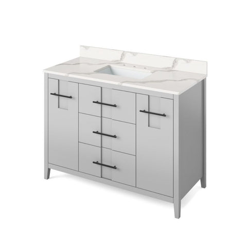 Image of Jeffrey Alexander Katara Modern 48" Grey Single Sink Vanity With Calacatta Vienna Quartz Top | VKITKAT48GRCQR