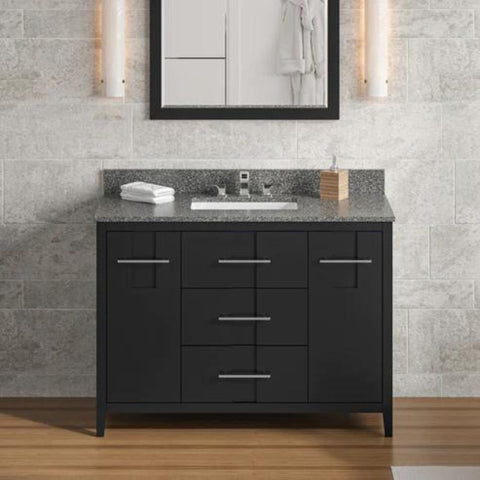Image of Jeffrey Alexander Katara Modern 48" Black Single Sink Vanity w/ Boulder Cultured Marble Top | VKITKAT48BKBOR