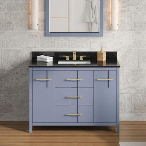 Image of Jeffrey Alexander Katara Modern 48" Blue Steel Single Sink Vanity w/ Black Granite Top | VKITKAT48BSBGR