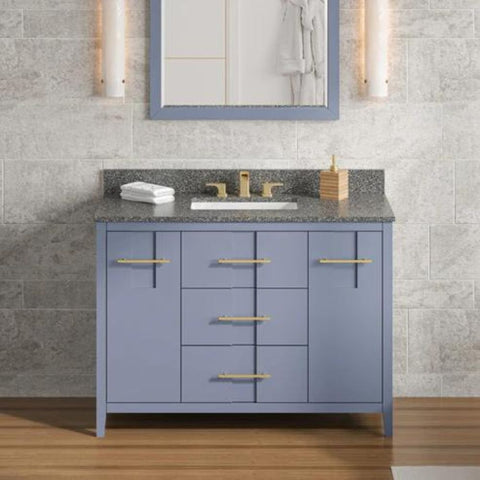 Image of Details of the 48" White Katara Vanity, Boulder Cultured Marble Vanity Top, undermount rectangle bowl<span data-mce-fragment="1"> by Jeffrey Alexander</span><span data-mce-fragment="1"> | VKITKAT48BSBOR</span>