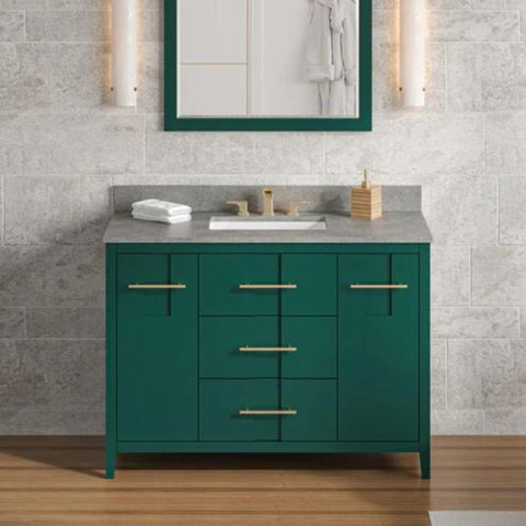 Image of Jeffrey Alexander Katara Modern 48" Forest Green Single Sink Vanity w/ Steel Grey Cultured Marble Top | VKITKAT48GNSGR