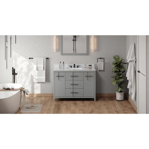 Image of Jeffrey Alexander Katara Modern 48" Grey Single Sink Vanity w/ White Carrara Marble Top | VKITKAT48GRWCR