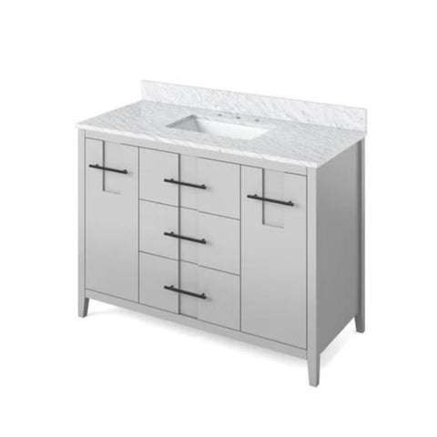 Image of Jeffrey Alexander Katara Modern 48" Grey Single Sink Vanity w/ White Carrara Marble Top | VKITKAT48GRWCR