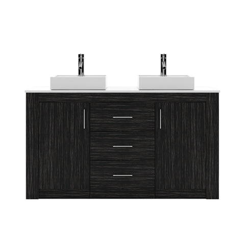 Image of Virtu USA Tavian 60" Double Vanity in Midnight Oak w/ White Stone Top and Sinks