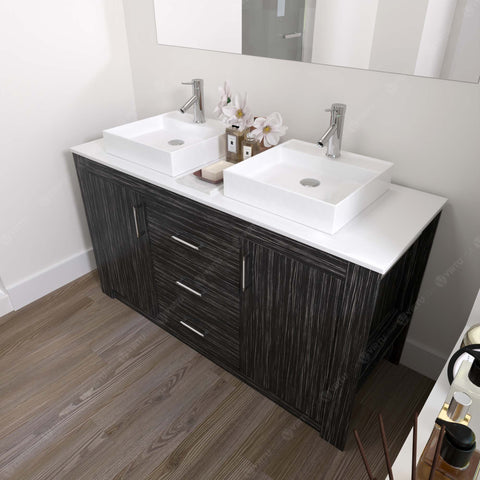 Image of Virtu USA Tavian 60" Double Vanity in Midnight Oak w/ White Stone Top and Sinks