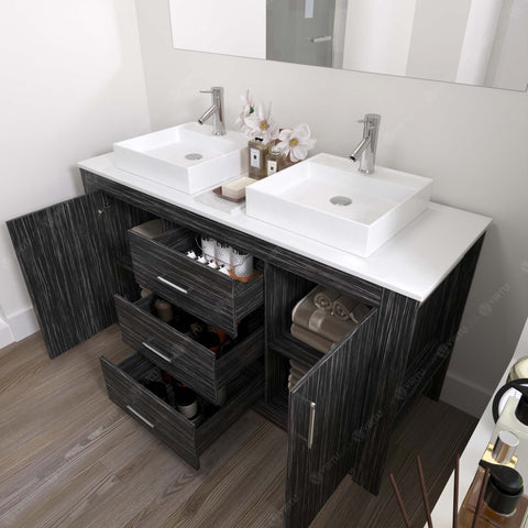 Image of Virtu USA Tavian 60" Double Vanity in Midnight Oak w/ White Stone Top and Sinks