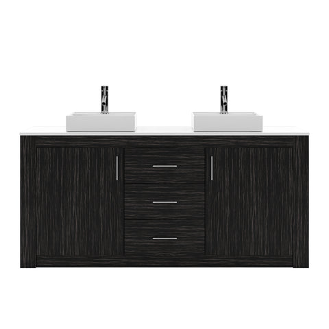 Image of Virtu Tavian 72" Double Vanity in Midnight Oak w/ White Stone Top and Sinks