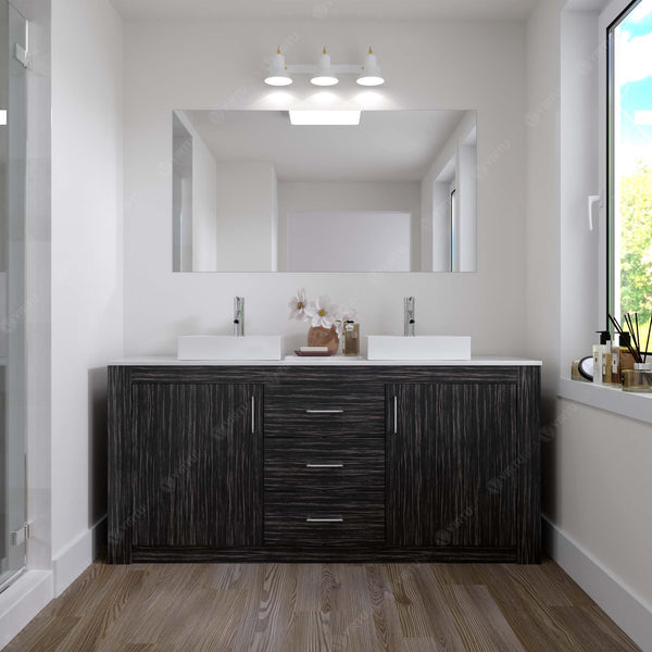 Virtu Tavian 72" Double Vanity in Midnight Oak w/ White Stone Top and