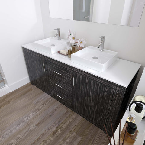 Image of Virtu Tavian 72" Double Vanity in Midnight Oak w/ White Stone Top and Sinks