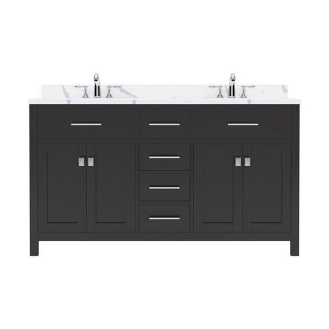 Image of Details of the Virtu USA Caroline 60" Double Bath Vanity in Espresso with Calacatta Quartz Top and Round Sinks | MD-2060-CCRO-ES-NM
