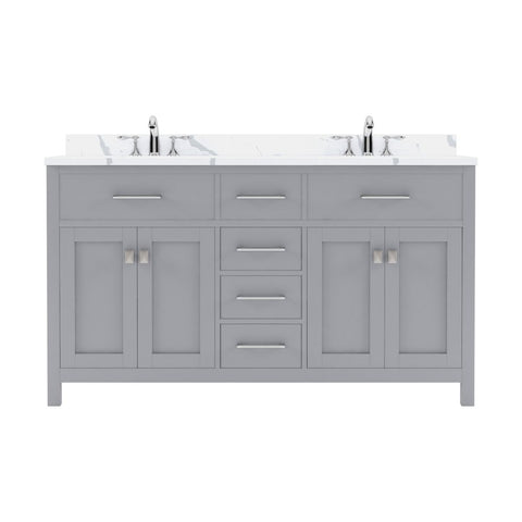 Image of Details of the Virtu USA Caroline 60" Double Bath Vanity in Gray with Calacatta Quartz Top and Round Sinks | MD-2060-CCRO-GR-NM