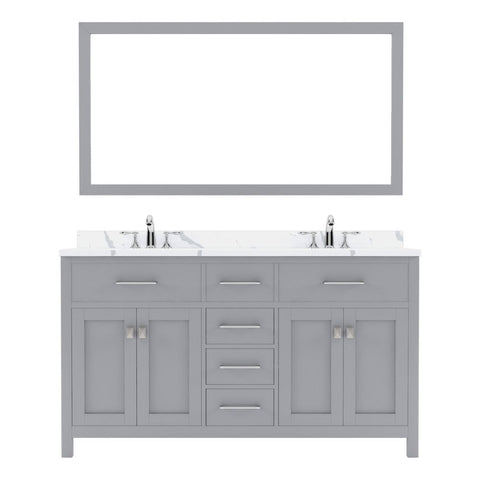 Image of Details of the Virtu USA Caroline 60" Double Bath Vanity in Gray with Calacatta Quartz Top and Round Sinks with Matching Mirror | MD-2060-CCRO-GR
