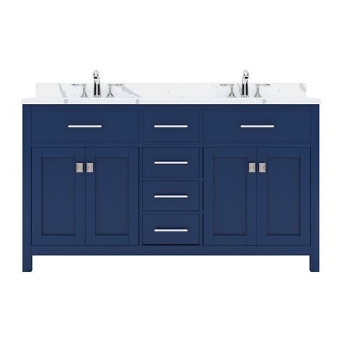 Image of Details of the Virtu USA Caroline 60" Double Bath Vanity in French Blue with Calacatta Quartz Top and Square Sinks | MD-2060-CCSQ-FB-NM