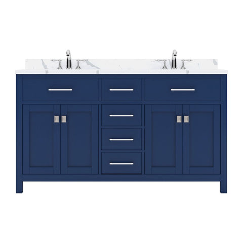 Image of Details of the Virtu USA Caroline 60" Double Bath Vanity in French Blue with Calacatta Quartz Top and Square Sinks | MD-2060-CCSQ-FB-NM