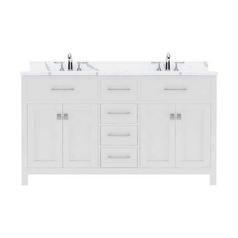 Image of Details of the Virtu USA Caroline 60" Double Bath Vanity in White with Calacatta Quartz Top and Square Sinks | MD-2060-CCSQ-WH-NM