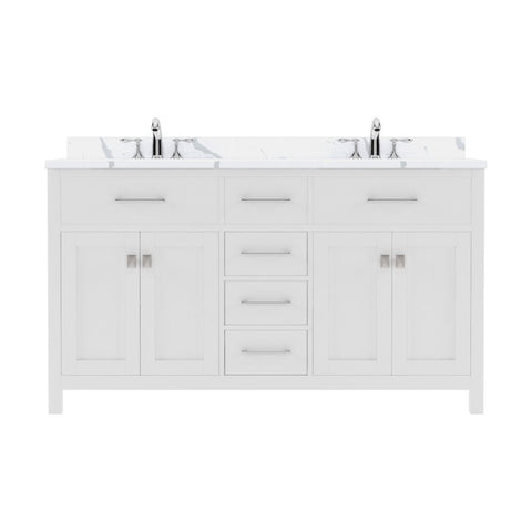 Image of Details of the Virtu USA Caroline 60" Double Bath Vanity in White with Calacatta Quartz Top and Square Sinks | MD-2060-CCSQ-WH-NM