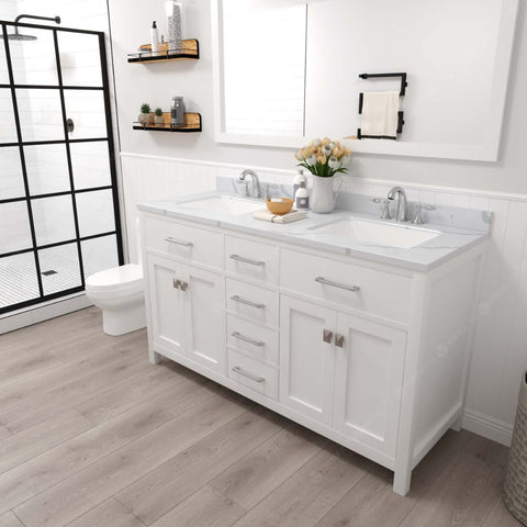 Image of Caroline White 60" Double Square Sink Vanity with Calacatta Quartz Top and Matching Mirror | MD-2060-CCSQ-WH