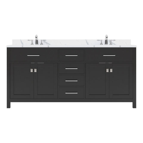 Image of Details of the Virtu USA Caroline 72" Double Bath Vanity in Espresso with Calacatta Quartz Top and Round Sinks | MD-2072-CCRO-ES-NM