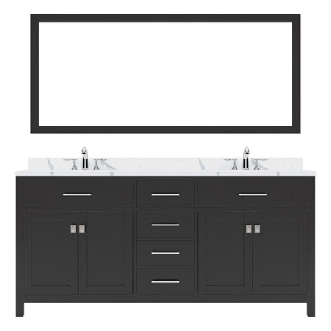 Image of Details of the Virtu USA Caroline 72" Double Bath Vanity in Espresso with Calacatta Quartz Top and Round Sinks with Matching Mirror | MD-2072-CCRO-ES