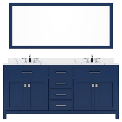 Image of Details of the Virtu USA Caroline 72" Double Bath Vanity in French Blue with Calacatta Quartz Top and Round Sinks with Polished Chrome Faucets with Matching Mirror | MD-2072-CCRO-FB-002