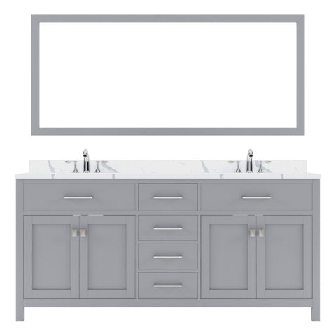Image of Details of the Virtu USA Caroline 72" Double Bath Vanity in Gray with Calacatta Quartz Top and Round Sinks with Matching Mirror | MD-2072-CCRO-GR