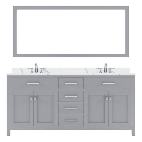 Image of Details of the Virtu USA Caroline 72" Double Bath Vanity in Gray with Calacatta Quartz Top and Round Sinks with Matching Mirror | MD-2072-CCRO-GR