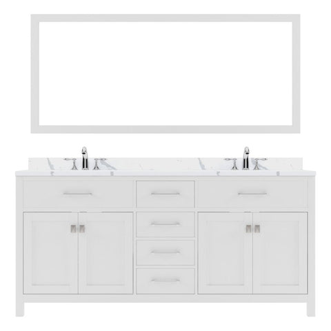 Image of Details of the Virtu USA Caroline 72" Double Bath Vanity in White with Calacatta Quartz Top and Round Sinks with Brushed Nickel Faucets with Matching Mirror | MD-2072-CCRO-WH-001